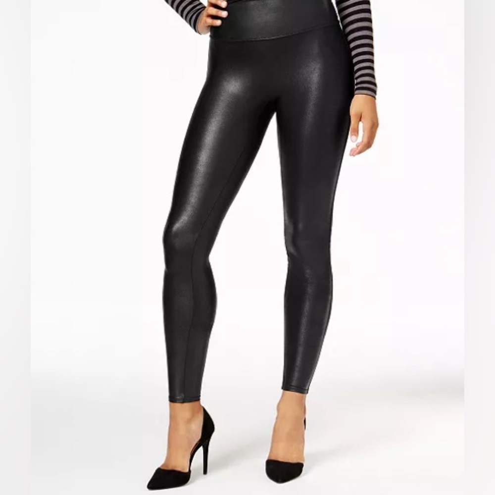Spanx faux leather leggings, size large, black